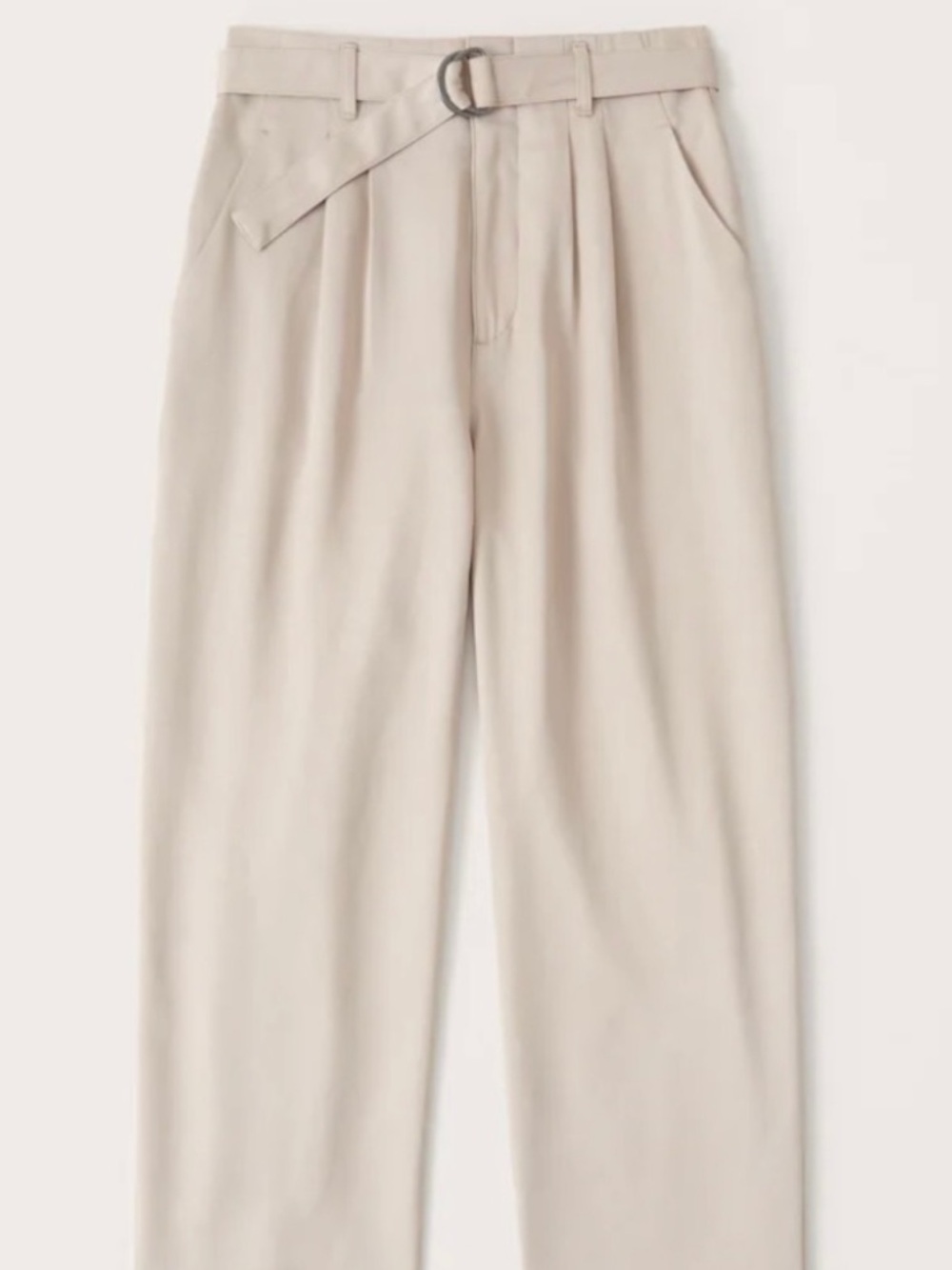 Abercrombie & Fitch High-Waisted Belted Wide Leg Trousers - Light Beige